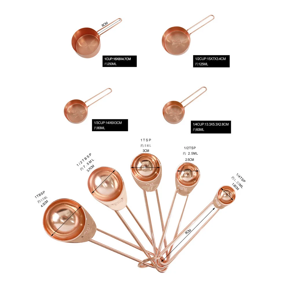 9 шт. мерные стаканчики из нержавеющей стали розового золота и набор ложек с гравировкой, полированные носики и зеркальная полировка для выпечки