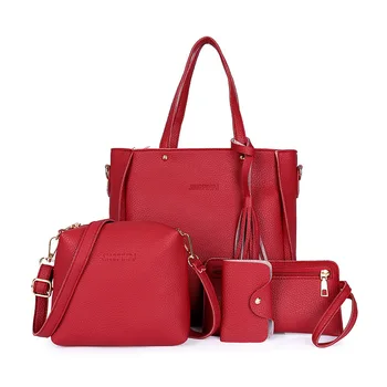 

Quality Women's Hand Bags 4 Pcs/set 2018 Spring and Summer Pu Leather Women's Handbag Sweet Tassel One Shoulder Messenger Bag