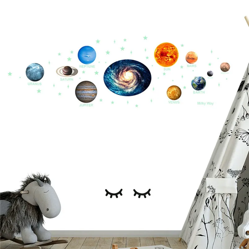 Stickers Muraux Luminous Planet Moon Earth Galaxy Wall Art Stickers Decal Grateful Trend Home Decor Adesivo De Parede 30FY2013