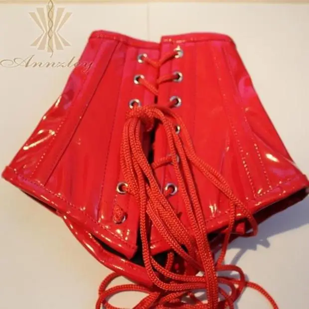 Annzley Red And Black Patent Leather Steel Boned Neck Corset (5)