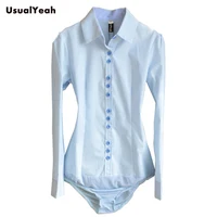 New Lady fashion long sleeve solid OL button shirt turn down collar patchwork body blouse shirts women SY0175 white blue 2