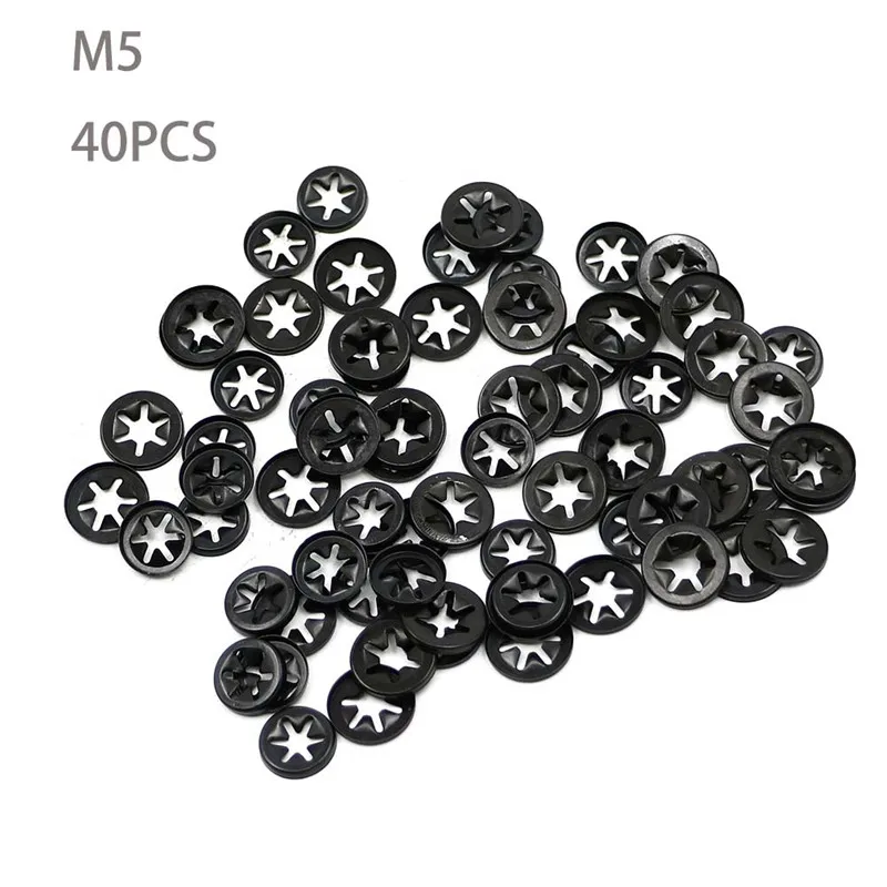 

40 PCS M5*14*0.25 Quicklock Starlock Nut Push On Retainer Washer Assortment Quenching Smooth Speed Lock Locking Hardware Tool
