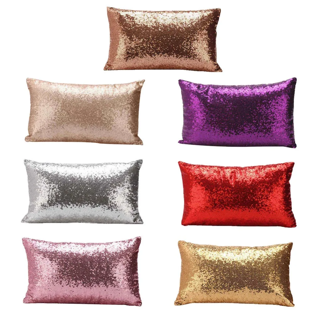 Solid Color Sequins Cushion Glitter Cover Throw Pillow Case Decor 30cm x 50cm 