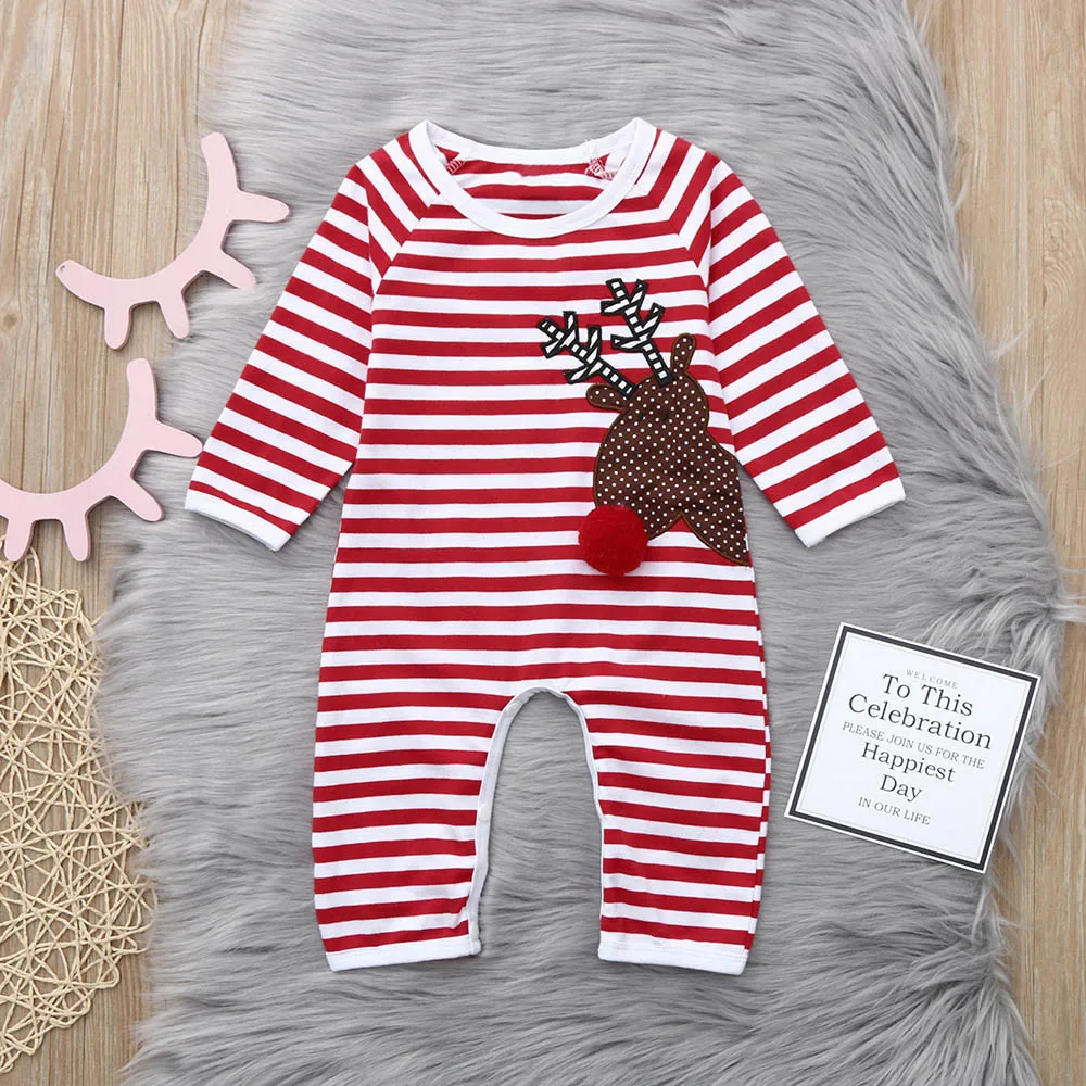 

Christmas Newborn Infant Baby Girl Boy Striped Deer Romper Jumpsuit Clothes Clothing Long Sleeve Baby Months Winter Boy Romper
