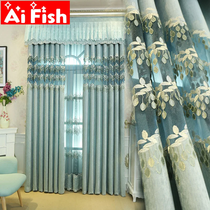 

Luxury Chenille Curtains European Blackout Curtains Embroidery Fabric Bedroom Tulle Curtains Drapes for Living Room M005-40