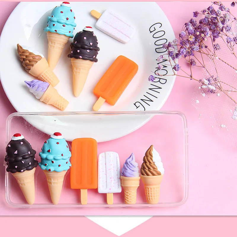 1 шт. Смолы миниатюрный Еда Kawaii мороженое Смола Кабошон с плоской задней