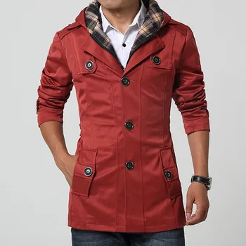 

Spring & autumn plus size men Trench turn-down collar loose Single Breasted jacket big size coat with hooded 6xl Hat Detachab