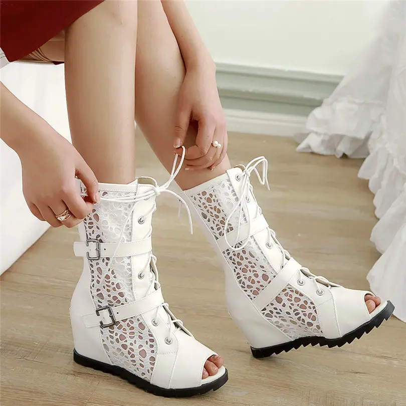 

Punk Pumps Women Breathable Lace Wedges High Heel Roman Gladiator Sandals High Top Open Toe Summer Party Platform Oxfords Shoes