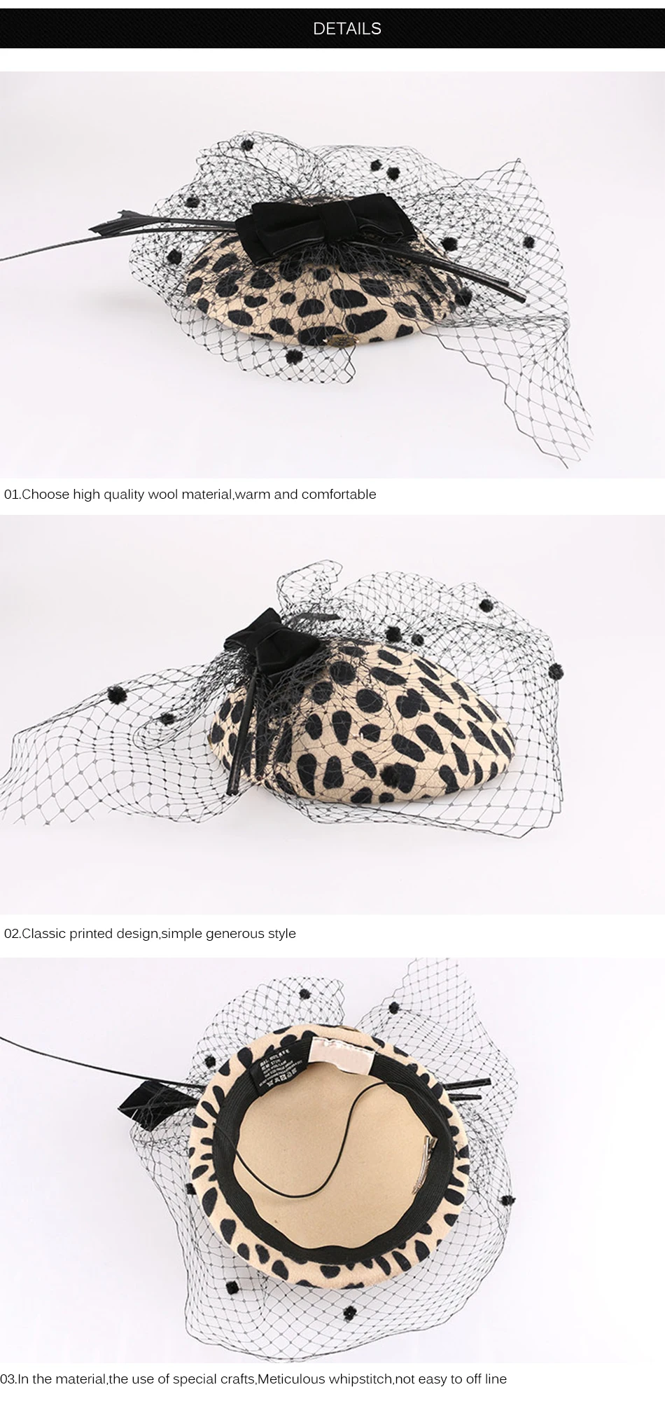 FS винтажная шляпа-таблетка с леопардовым принтом с вуалью австралийская шерсть бант фетровые вуалетки фетровая шляпа Федора элегантная Свадебная шляпка