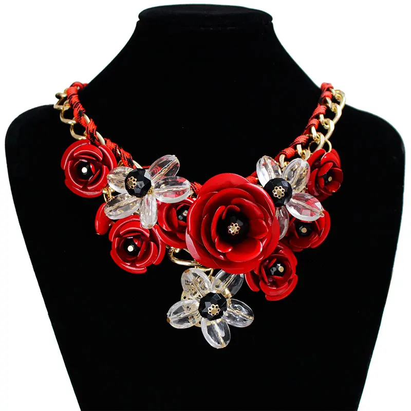 F& U красочные цветочные ювелирные изделия оптом для женщин Макси ожерелье дизайн модное массивное ожерелье Цветы ожерелья и подвески - Окраска металла: Red