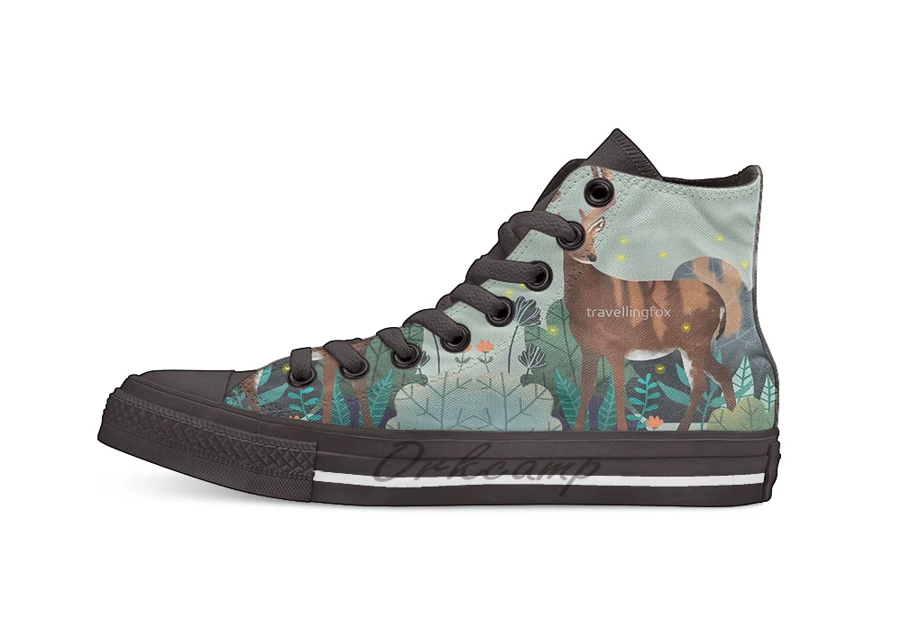 

Deer in the forest Unisex High Top Canvas flat Casual Custom shoes Drop Shipping