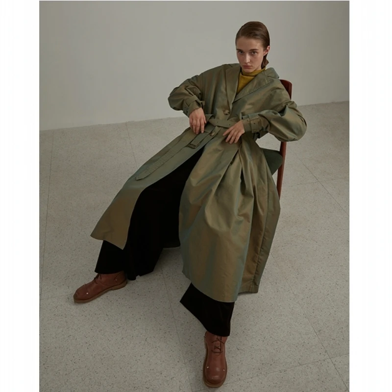Женский плащ Тренч IRINAW118 FW оверсайз с длинным рукавом и поясом цвета хаки 2018|Плащи