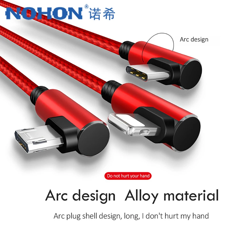 Кабель для зарядки NOHON L Shape 8 Pin iPhone 7 Micro USB Type C Xiaomi 5 Samsung 3 в 1 Универсальная линия