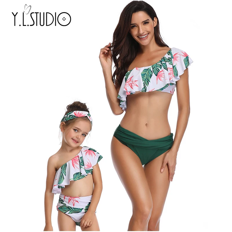 Bañadores a juego para madre e hija, conjunto de traje de baño con estampado de para madre e hija, Bikini Sexy de playa para niñas|Trajes iguales de familia| - AliExpress