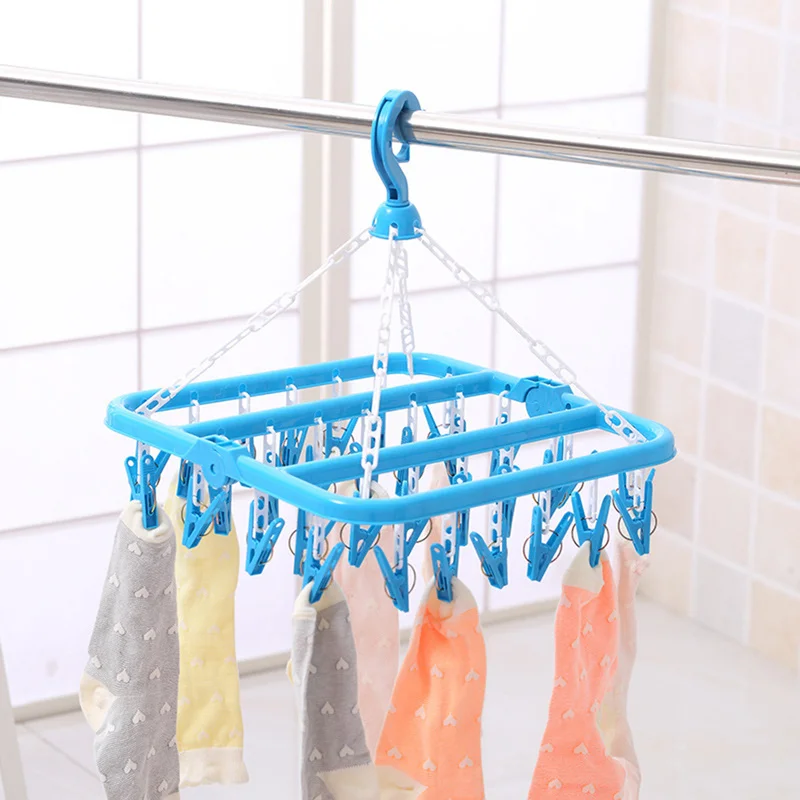 32 Clips Folding Clothes Hanger Dryer Windproof Socks Underwear Drying Rack Children Clothing Rack Kitchen Accessories