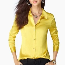 Для женщин шелковая рубашка Формальные больших размеров атласные шелковые рубашка с длинными рукавами для девочек топ cs31