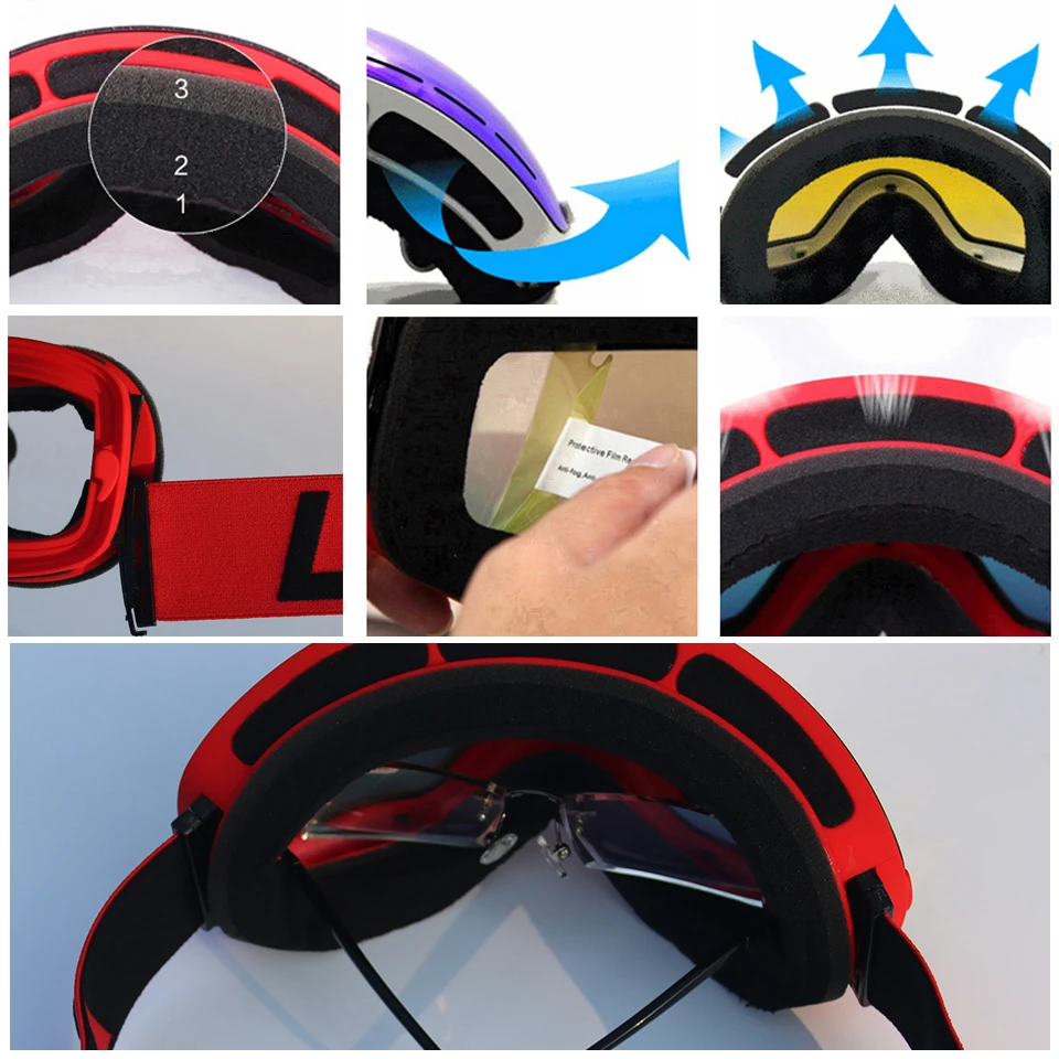 LOCLE Ski Goggles Double Lens Anti-fog UV 400 Ski Glasses Men Women Skiing Snowboard Skateboard Snow Goggles Ski Mask