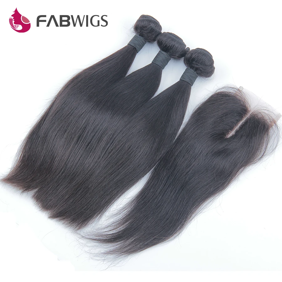 Peruvian Virgin Hair with Closure 3 Bundles Human Hair Weave With Closure Grade 7A Peruvian Straight Virgin Hair with Closure