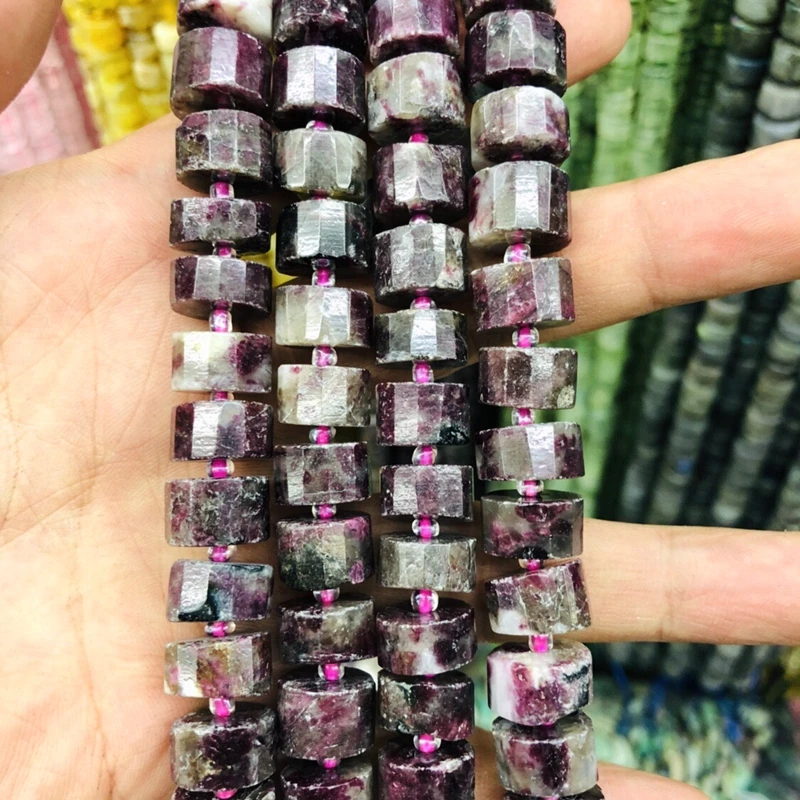 

Wholesale 2strings Multi Tourmaline Faceted Round Tube Beads Approx 10-12mm Faceted Loose Stone Spacer Beads 15.5"/strand