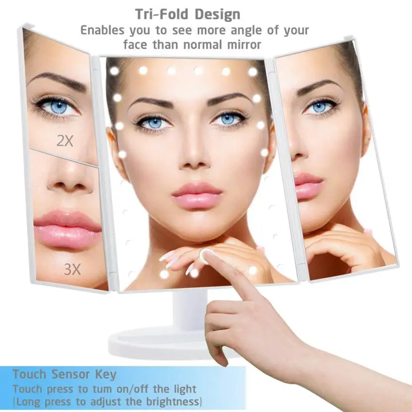 

Cosmetic Mirror Makeup Tri-sided Foldable Portable Lighted Tabletop 24 LED Beauty Vanity Mirror dropshipping 2018a27