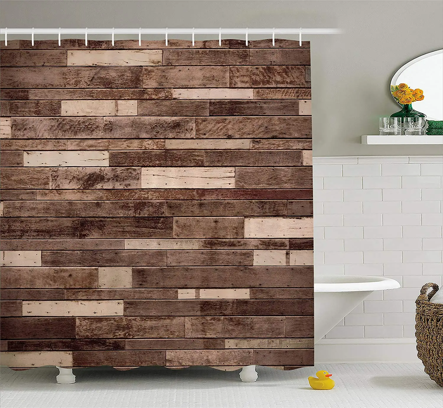 Wooden Shower Curtain Wall Floor Textured Planks Panels Art Print