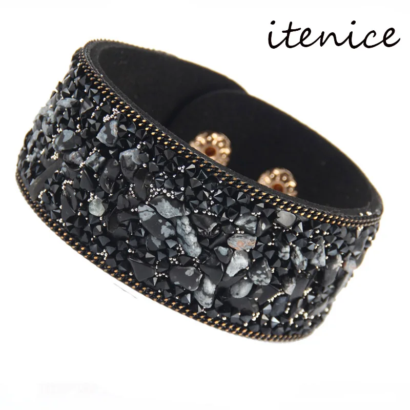 Bracelet Jewelry Stone Bracelets For Women Wrap Cuff Slake Leather Bracelets With Crystal Rhinestone Couple Nature Bangles