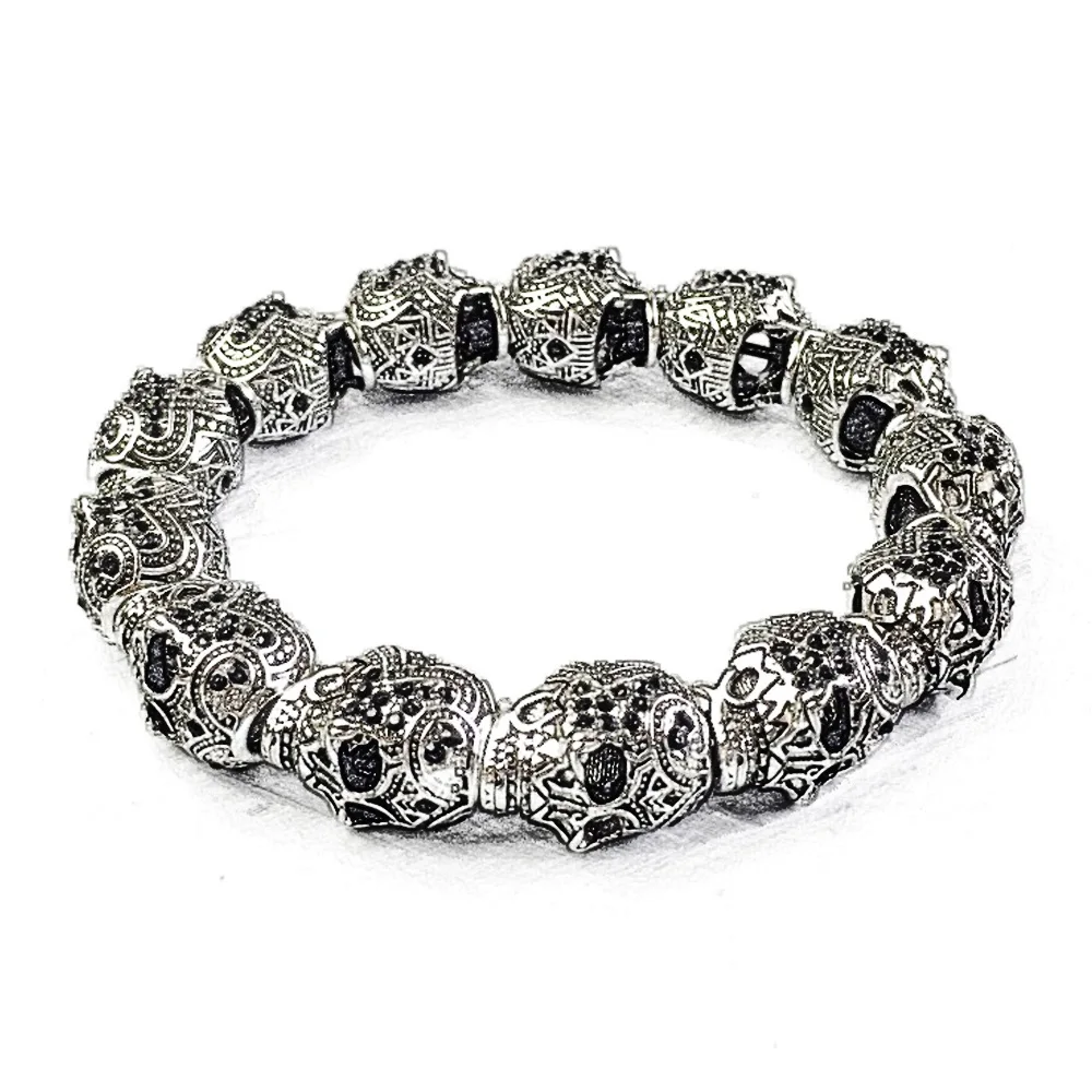

Skulls Skeleton King Beads Elastic Bracelets For Women & Men 2019 Spring New Punk Rebel Fashion Jewelry Gift Heart Gift Bijoux