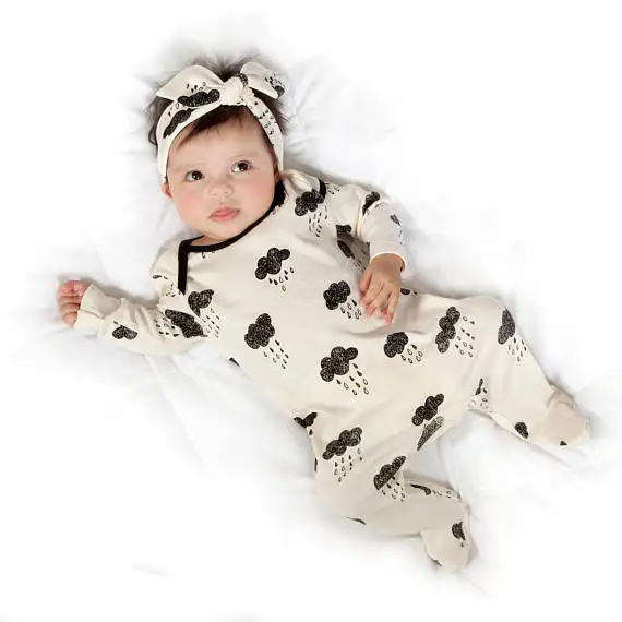 

2019 New Autumn baby boy girl clothes Long sleeve baby romper +Headband 2pcs Clouds Raindrop Patterns Newborn Infant jumpsuit