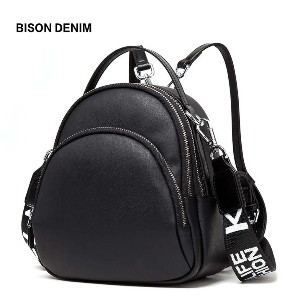 Bisonte DENIM multifunción mochila de mujer de cuero genuino de mujer bolsos de hombro marca de las mujeres, mochila femenina N1553