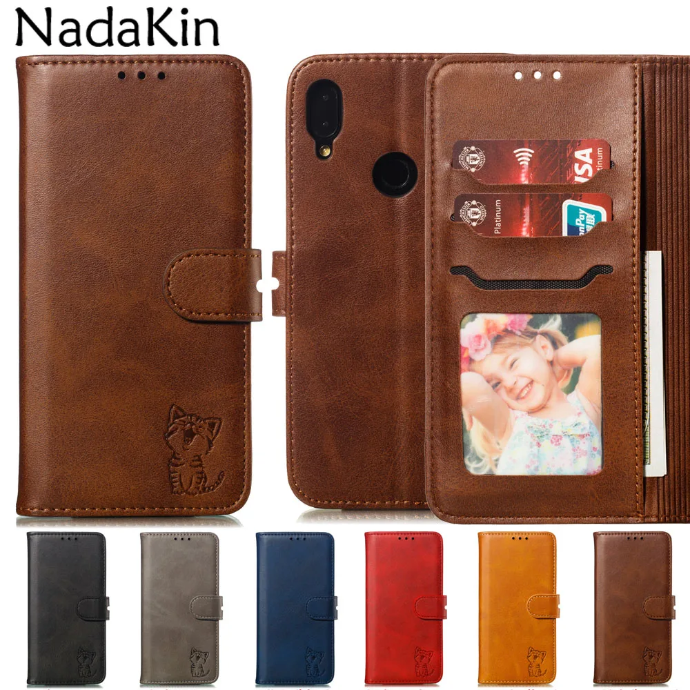 

Happy Cat Texture Flip Book Phone Shell Case for Xiaomi Redmi Note 7 Plain Leather Wallet Cover for Redmi 7 Note 7 Pro