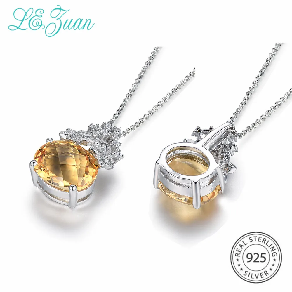 L& zuan 9.89CT натуральный желтый цитрин ювелирный набор Настоящее серебро 925 проба серьги-гвоздики/кулон для женщин Белый CZ ювелирные изделия