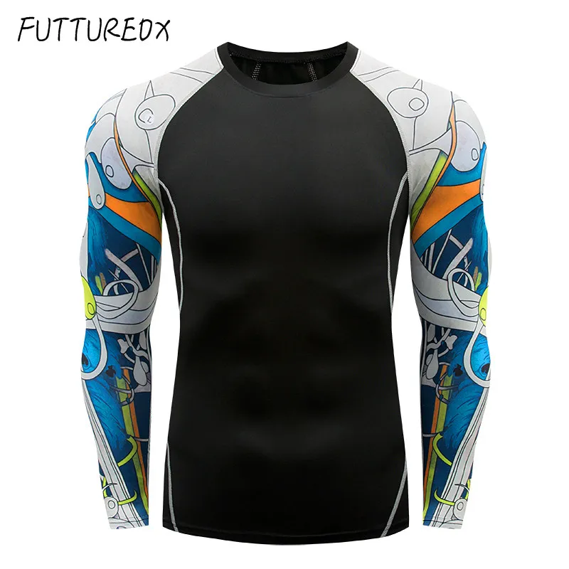 2018 Men's Sports Shirt Long Sleeve Tops Legs 2 Piece Sportswear Men's Compression Tights Rash Guard Men's Sets Sportswear  