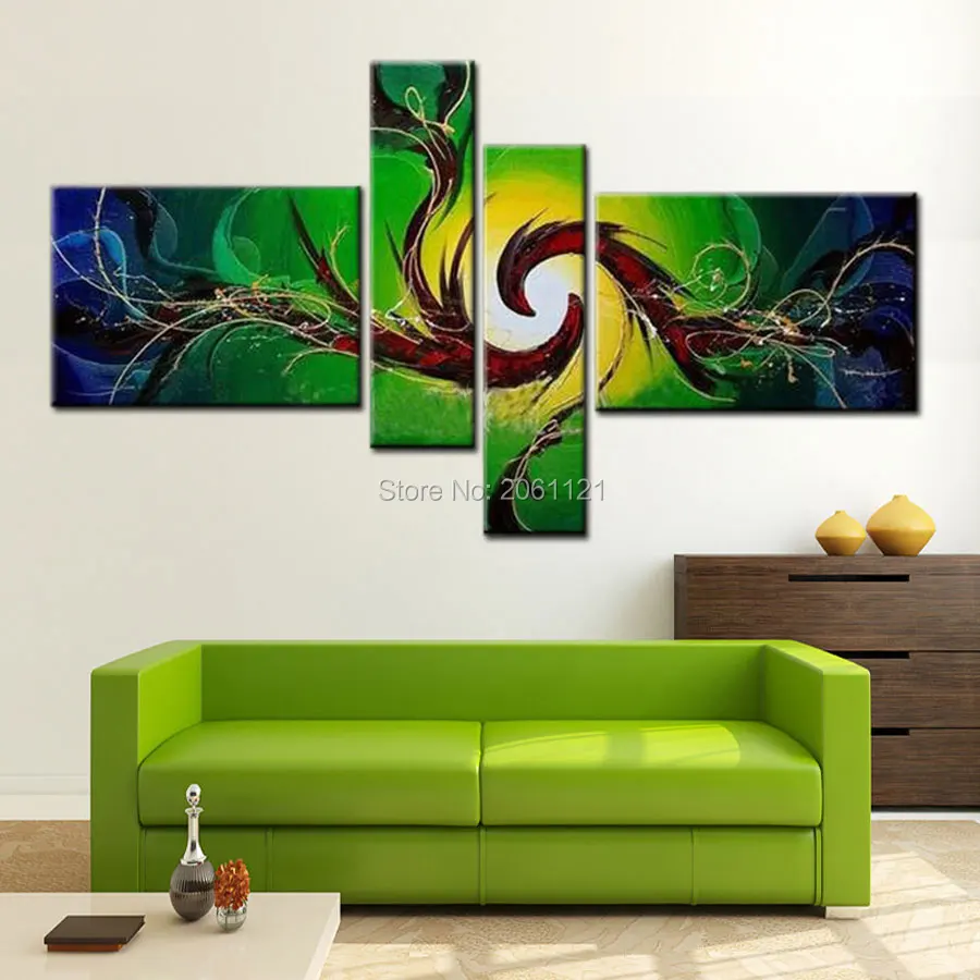 

hand made modern abstract wall painting green safa background decoration canvas painting picture for living room wall decor