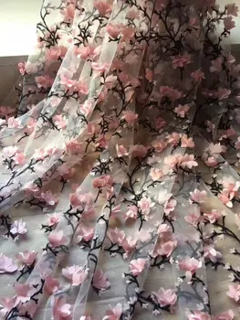 

3d chiffon flowers lace fabric, pink 3d rosette lace fabric, french lace fabric, wedding prop, photography backdrop