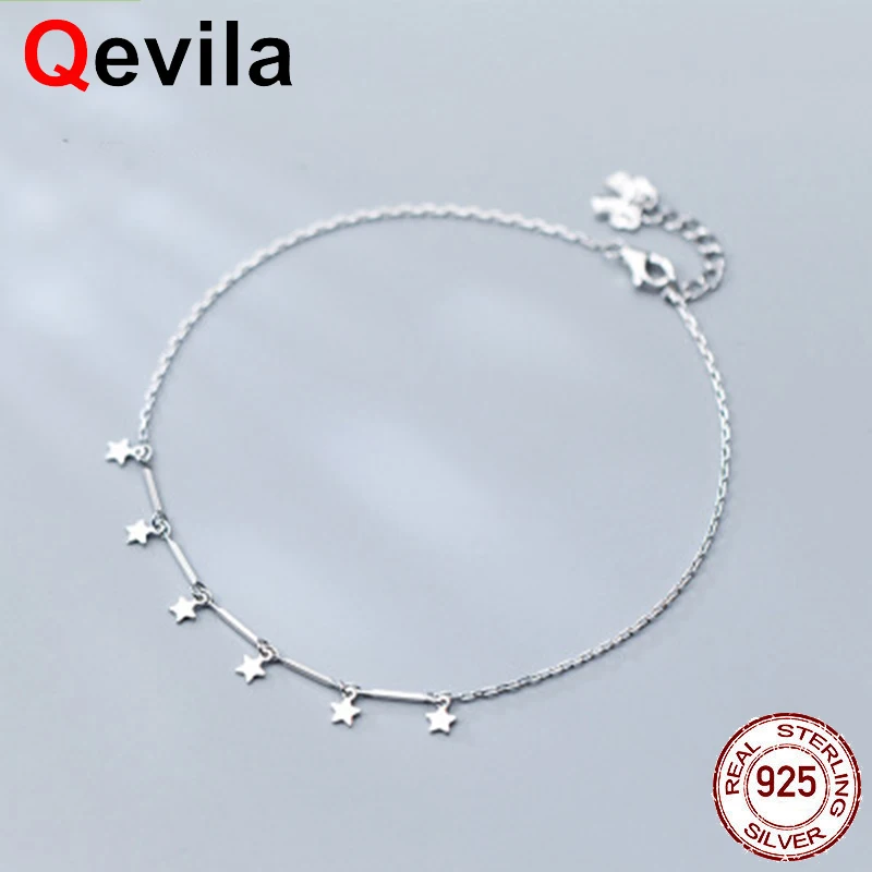 Qevila ювелирные изделия ножной браслет из стерлингового серебра 925 пробы anklets Для женщин простые прозрачные сладкие звезды лодыжки браслеты богемные браслеты на ногу бохо