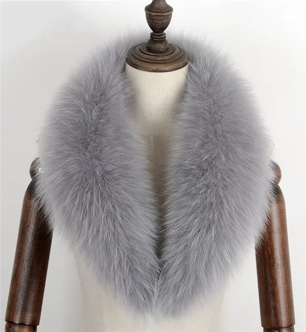 Длинный натуральный Лисий меховой воротник шарф на заказ женские весенние зимние теплые однотонные куртки пальто шали подкладка 80/90/100 см - Цвет: gray