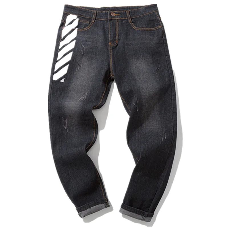 

2019 Fashion New Men's Casual Boutique Large Size Jeans / Men's Personality Geometric Print Denim Trousers