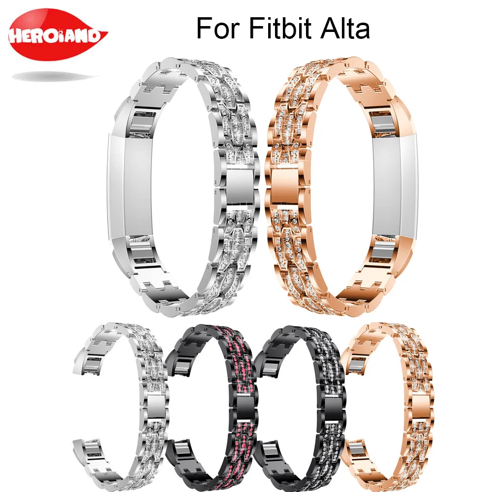 Luxury Crystal Stainless Watch Band Wrist Strap band with Rhinestone For Fitbit Alta Smart Watch Adjustable Replacement Bangle 