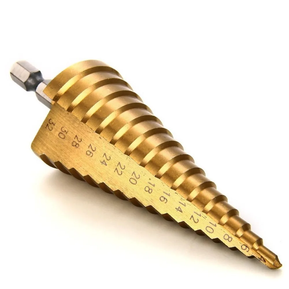 

Drill bit 1pc 4-32mm HSS hex shank step cone drill bit titanium coated hole cutter Woodworking Hole Milling Cutter