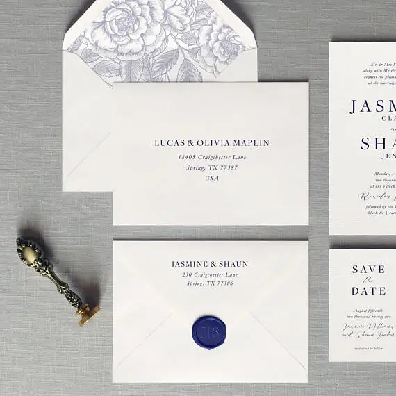  Flat Navy Blue and White Wedding Invitations - 32846889977