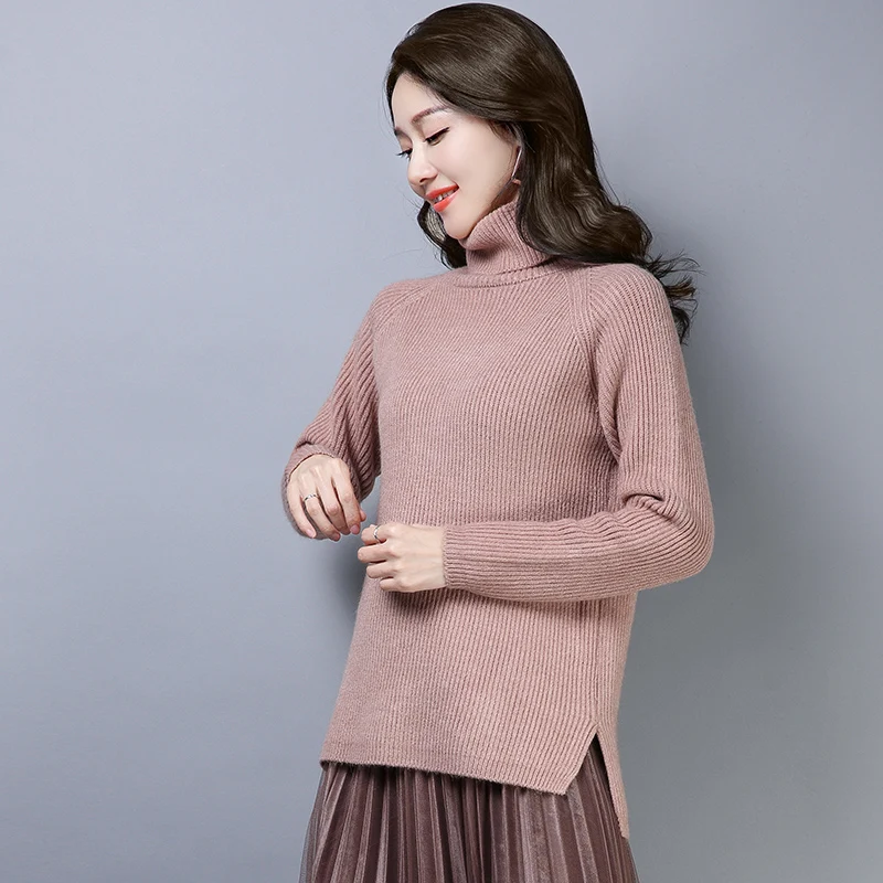 #^Special Price 5 Colors Brand Sweater Fall Winter Women Irregular Slit Sweater New Solid Knit Double-layer Turtleneck Pullover Sweater Women