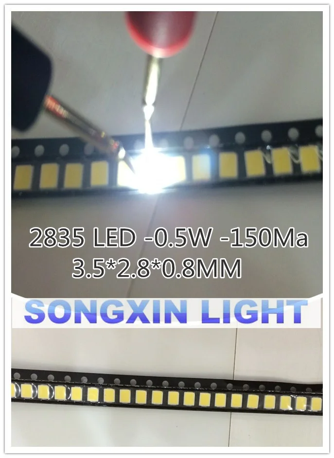

100PCS 2835 LED 0.5W White SMD/SMT PLCC-2 2835 White 150Ma 50-65lm 6000-6500K 2835 diodes High Power LED Ultra Bright SMD LED