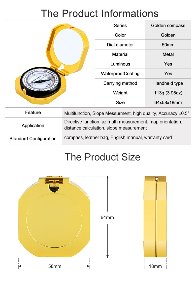 Eyeskey Профессиональный Золотой компас металлический ручной позиционирование склон измерение азимута многофункциональная карта ориентирование расстояние