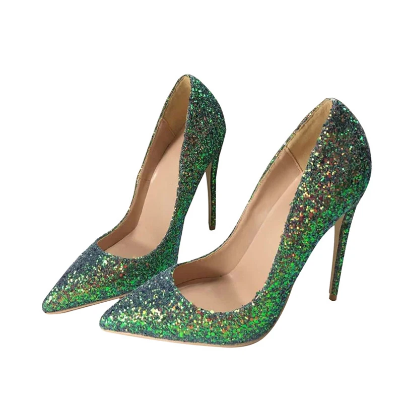Green Glitter bling bling wedding shoes 12 cm high heel pumps sexy stiletto heels party shoes for women LF004 ROVICIYA Green Glitter bling bling wedding shoes 12 cm high heel pumps sexy stiletto heels party shoes for women LF004 ROVICIYA