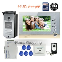 ENVÍO LIBRE 7 “pantalla de Grabación de Vídeo Teléfono de Puerta de Intercomunicación Timbre de control de Acceso RFID Set + Al Aire Libre de La Cámara + Potencia + Control Remoto + 8G SD