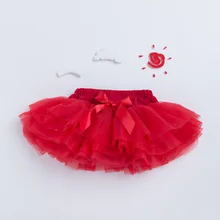 Saia tutu de bebê com babados, vestido de baile vermelho rosa fofo com laço fofo