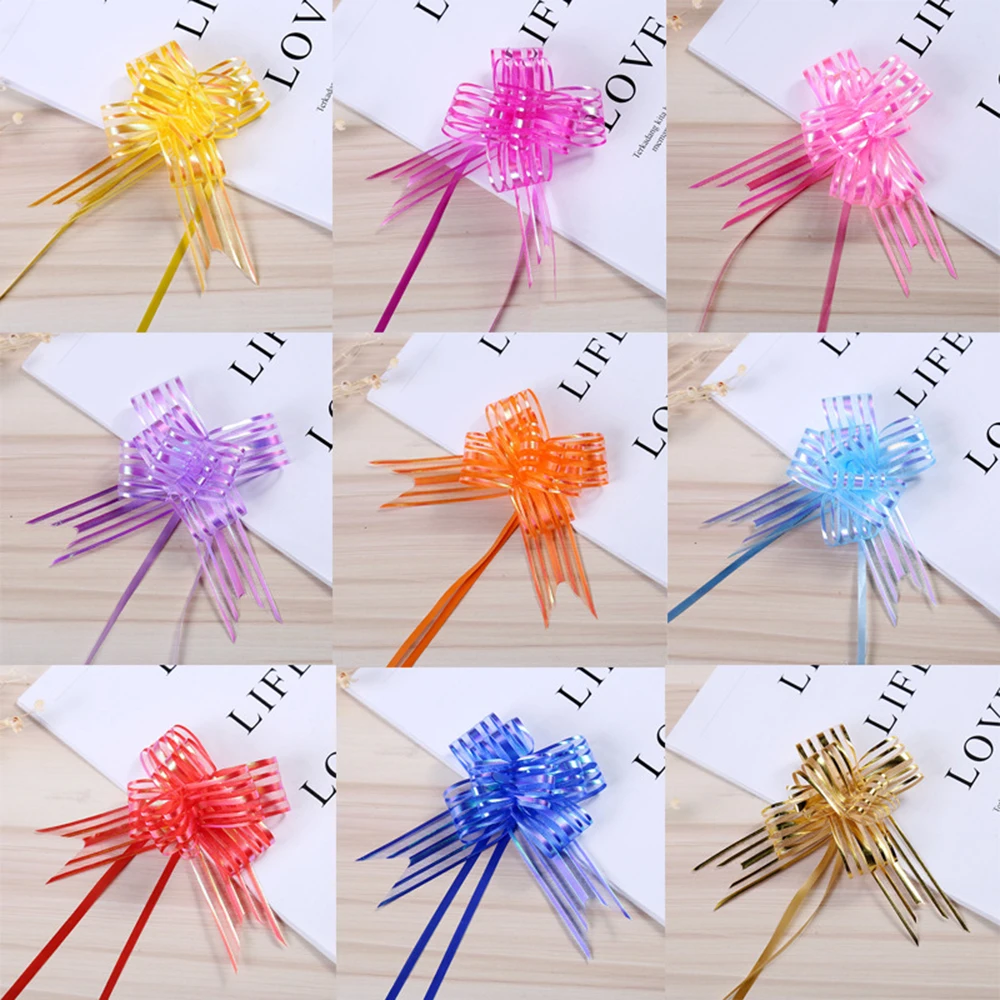 10pcs/pack Organza Yarn Pull Bows Ribbons Wedding Party Flower Decor Gift Hand-Drawn Flowers Wedding Supplies