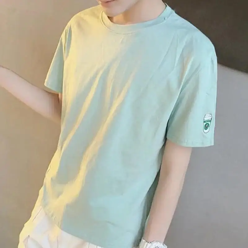 Simple Fashion Summer Men Short Sleeve Tops Pure Color