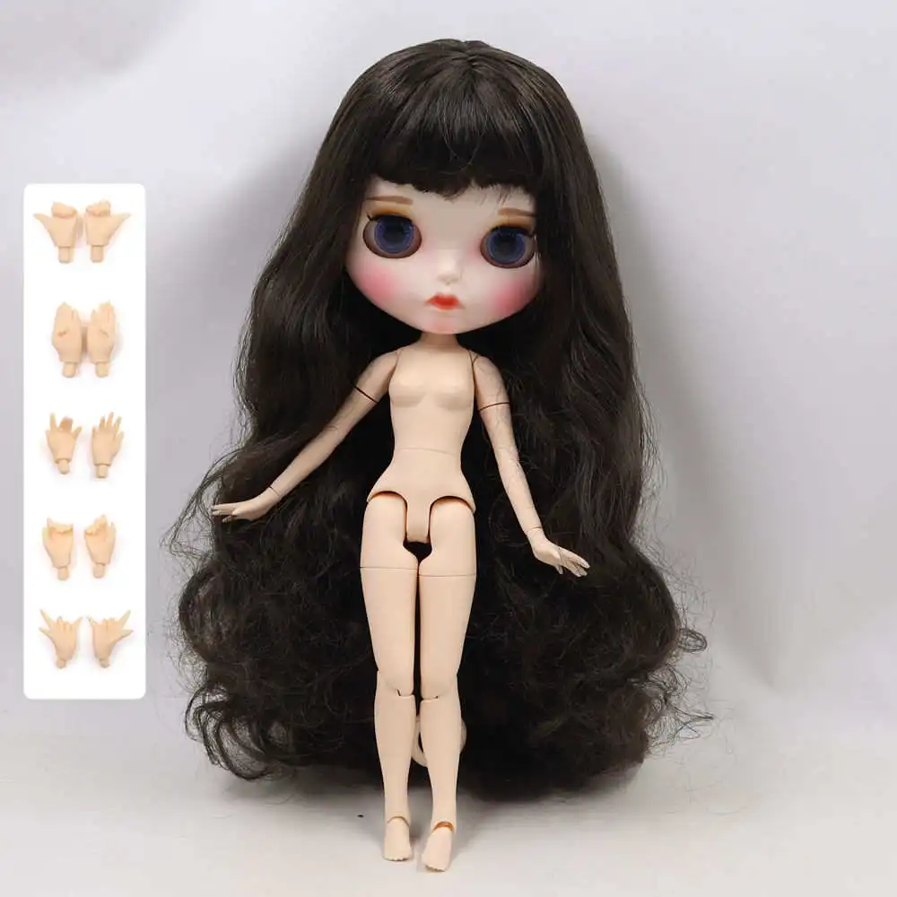 Кукла Blyth 1/6 bjd белая кожа суставное тело Фея черные мягкие длинные прямые волосы Новые матовые лицо с бровями блеск для губ ледяной sd игрушка - Цвет: Черный