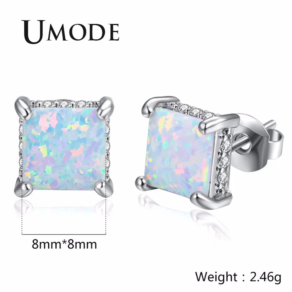 UMODE Fashionable Square Fire Opal Stone Women Studs Earrings Femme Crystal Wedding Party Jewelry Girls brincos Accessory UE0407